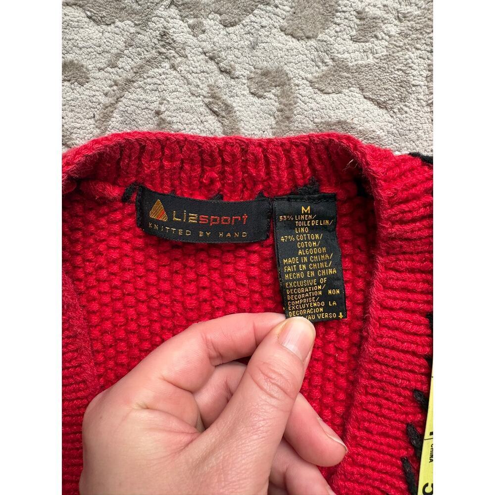 Vintage Lizsport Hand Knit Red Linen Cotton Button Vest Womens S Western Sweater - Picture 6 of 7